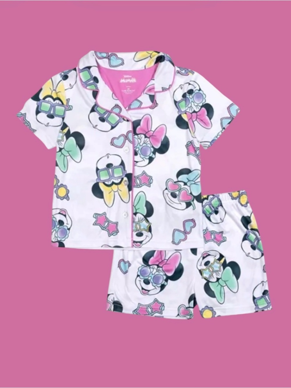 Toddler Girls Minnie Mouse Short Sleeve Button Down Pajama Set